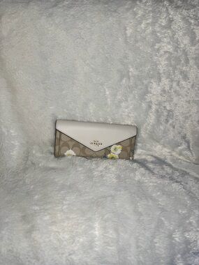 Coach Beige Signature Floral Envelope Wallet with Cream Flap